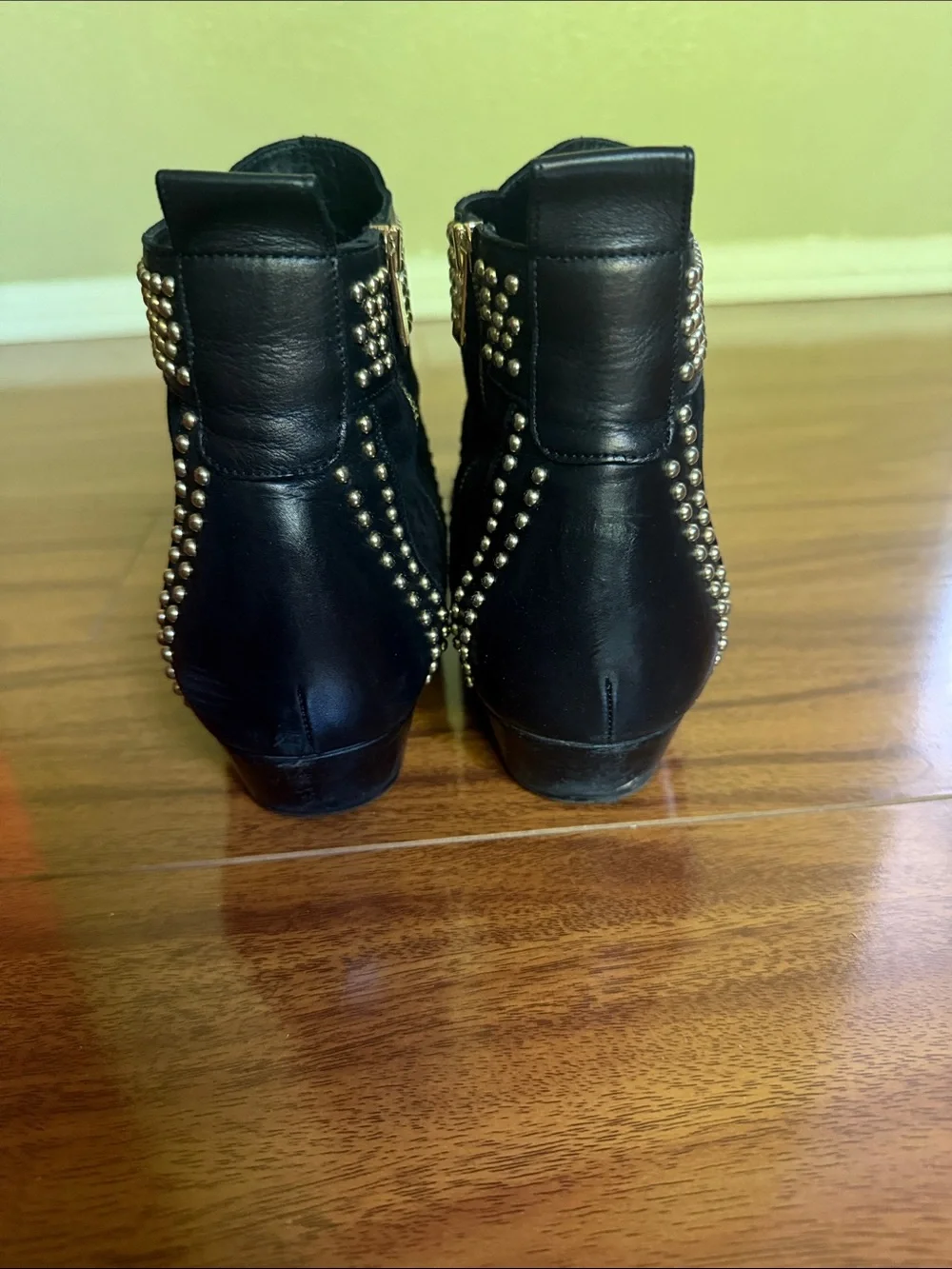 Anine Bing Black Leather Studded Pointed Ankle Boots